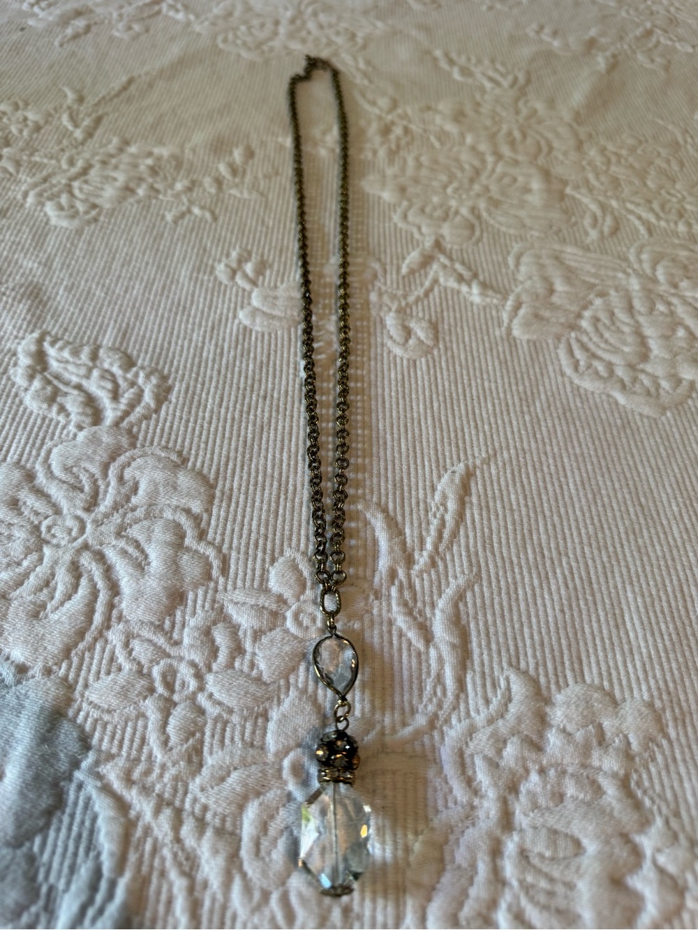 Delicate Crystal Pendant Necklace - Clear and Gold Tone